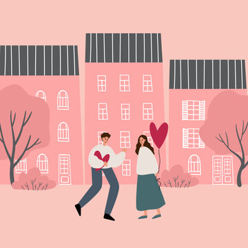 valentines day card, black couple love illustration, people on city street clip art, cute old couple in park clipart, vector in flat cartoon style.