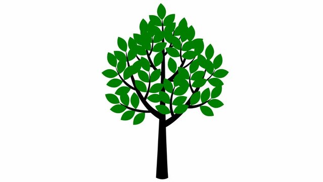 
The tree gradually grew, leaves appeared on the branches. The green with black symbol. Concept of ecology, life. Flat vector illustration isolated on white background.