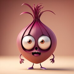 Cute Cartoon Red Onion Character - obrazy, fototapety, plakaty