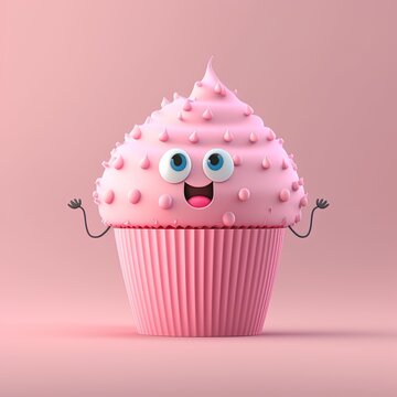 Cute Pink Cupcake Character