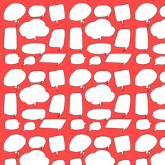 wallpaper of set hand drawn doodle speech bubbles pattern. vector design illustration. isolated on red background