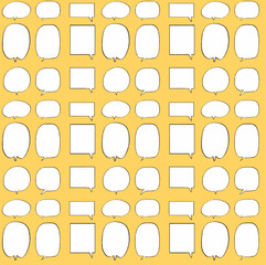 wallpaper of set collection hand drawn doodle speech bubbles pattern. vector design illustration. isolated on yellow background