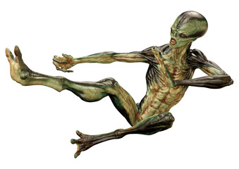 3D Rendering Green Alien on White