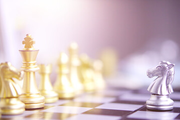 Leadership concept.Horse chess standing in front of other chessLeadership is the ability to influence and guide others to achieve a common goal.
