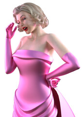 3D Blonde woman in pink dress