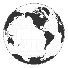 Vector world map in Gilbert's two-world perspective projection. A plain geographical map with latitude and longitude lines, centered at 120 degrees East longitude.