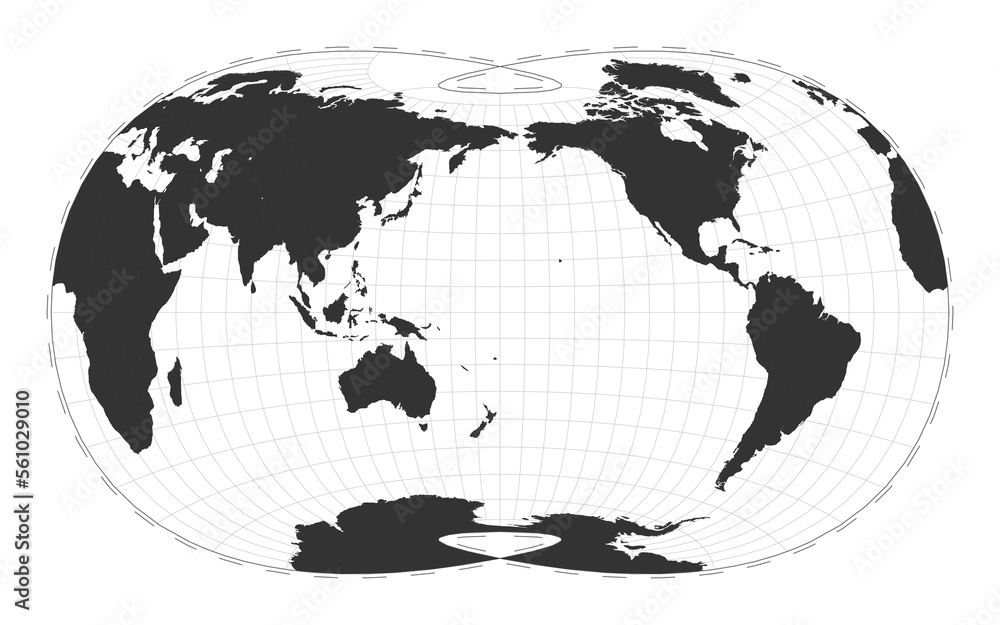 Poster vector world map in laskowski tri-optimal projection. plain geographical map with latitude and longi