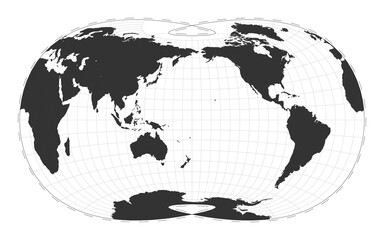 Vector world map. Laskowski tri-optimal projection. Plain world geographical map with latitude and longitude lines. Centered to 180deg longitude. Vector illustration.