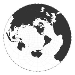 Vector world map. Airy's minimum-error azimuthal projection. Plain world geographical map with latitude and longitude lines. Centered to 120deg E longitude. Vector illustration.