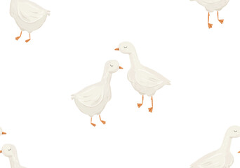 simlple illustration of goose, handpainted endless childish vector pattern