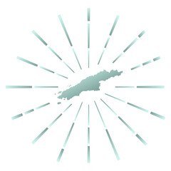 Fototapeta na wymiar Hydra gradiented sunburst. Map of the island with colorful star rays. Hydra illustration in digital, technology, internet, network style. Vector illustration.