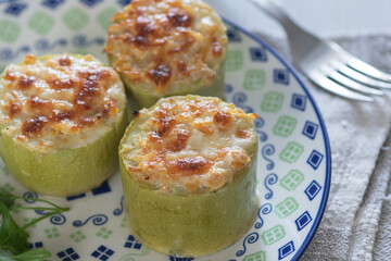 stuffed zucchini with cheese crust