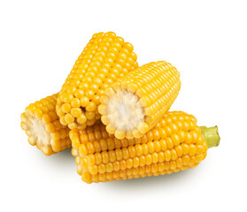 cooked corn isolated on white. the entire image in sharpness.