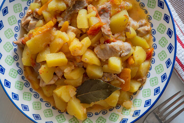 stewed potatoes with meat and vegetables