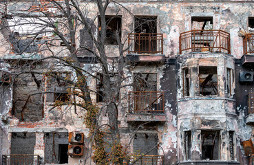 destroyed and burned houses in the city Russia Ukraine war