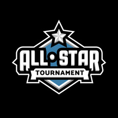 All stars game logo, emblem on a dark background. Vector illustration.