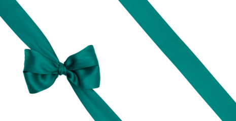 Nœud de ruban de satin pour paquet cadeau de couleur vert, isolé sur du fond transparent.