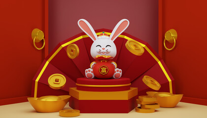 3d Chinese new year. Year of the rabbit banner. © Pla Lipikar