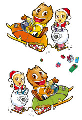 イヌ,キャラクター ,クリスマス,スノーモービル,ふたり