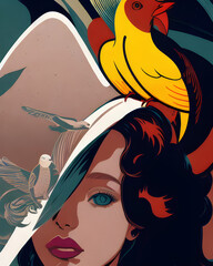 portrait of a girl with a bird on her hat