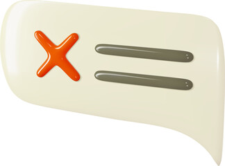 Obraz premium 3d no text bubble, declined dialog box, cross sms message tag or rejected comment vector icon. Negatine feedback tag, stop notification, wrong forum post