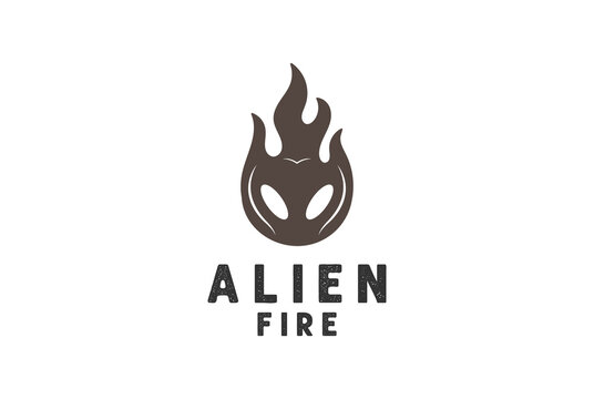Vintage Black Alien Ghost Burn Fire Flame Logo Design