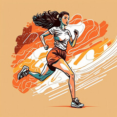 woman_sportwear_running_drawing_colorful_workout_diet_red_speed_exercise