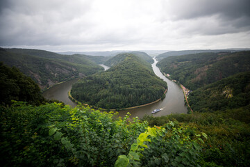 Saarschleife  in Mettlach, Saarland, view from Cloef. Saar loop is one of natural wonders in...