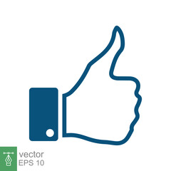 Thumb up, like icon. Simple flat style. Hand thumbs up line blue color, filled outline, social media concept. Vector illustration design isolated on white background. EPS 10.