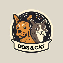 Cat and Dog characters logo mascot cartoon styled vector illustration