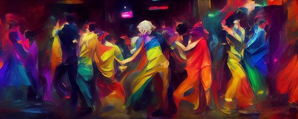 Crowd of people dancing in the nightclub.
