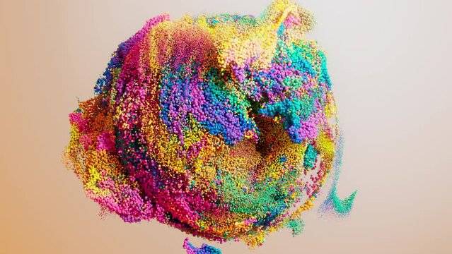 Abstract colorful particles sphere fluid motion loop. Cg animation.