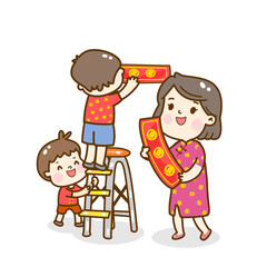 Fototapeta na wymiar cartoon family for chinese new year.