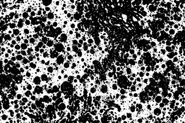 black ink stains and dots splattered on a white background, generative AI