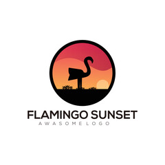 Flamingo sunset abstract logo design illustration