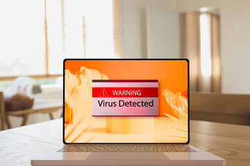 Virus warnig on a laptop screen  3d rendering   