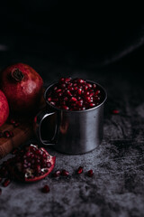 pomegranate seeds in glass bowl