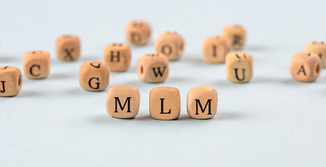 MLM written on a wooden cube , business concept