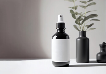 Air freshener spray for home. Fragrance for room, clothes. Beauty product mockup minimalist composition with copy space AI Generated - obrazy, fototapety, plakaty