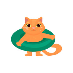 Welcome summer. cute cat inflatable circle for swimming. cartoon vector illustration