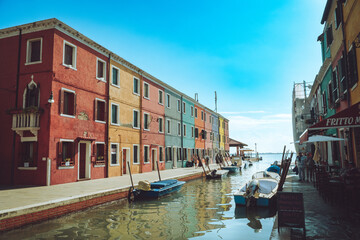 Fototapeta na wymiar Burano Venice Italy Colourful Houses by the River 