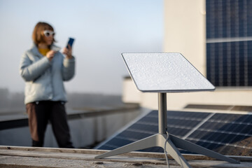 LVIV, UKRAINE - January, 2023: Space X satellite dish, internet constellation operated by SpaceX,...
