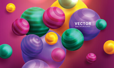 Abstract composition with multicolored flying spheres