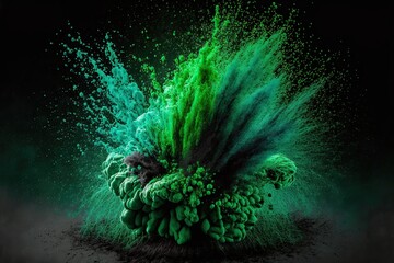 shades of green colour burst in motion, generative ai composite