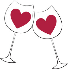 Obraz premium Dos copas con corazones brindado. Icono vector