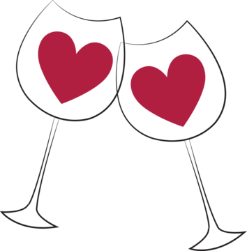 Dos copas con corazones brindado. Icono vector Stock Vector