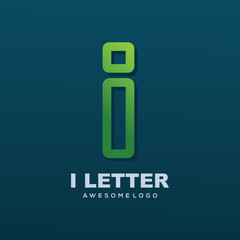 Letter I colorful logo illustration line art style