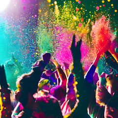 Obraz premium People dancing and throwing colorful glitter carnaval
