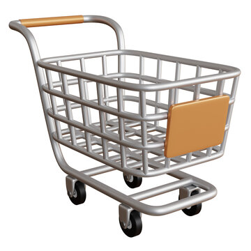 3D style shopping cart with transparent background. 3D rendering. 3d illustration.