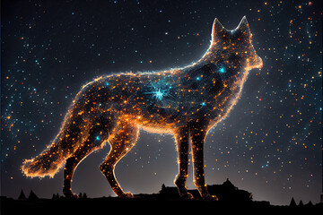stars, wolf, unique, digital, art, space, animal